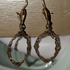 Vintage Antique Brass Droplet Open Earrings unique